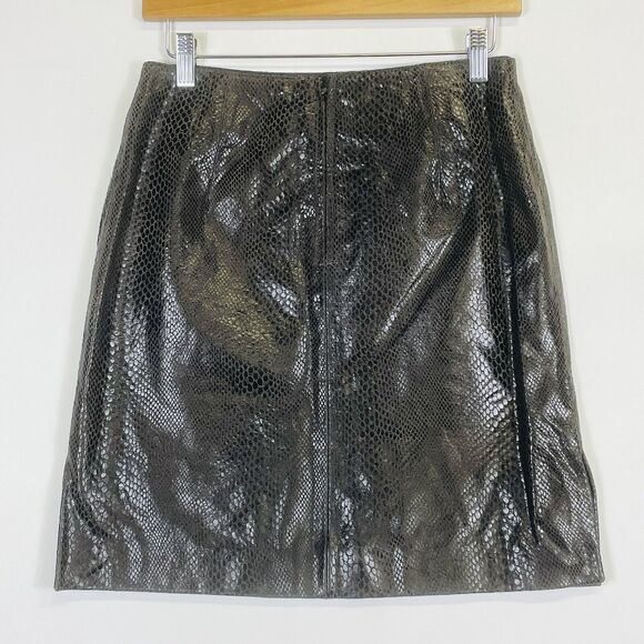 Cache Brown Leather Snakeskin Print A-Line Knee Length Skirt Womens 6 New‎ NWT - Picture 4 of 8